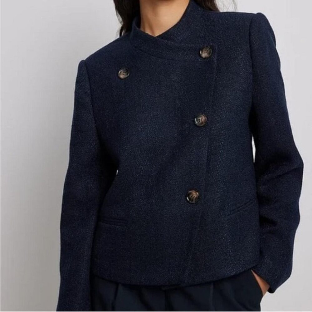 Claire Rose x NA-KD Cropped Textured Blazer in Navy size 38 EU
